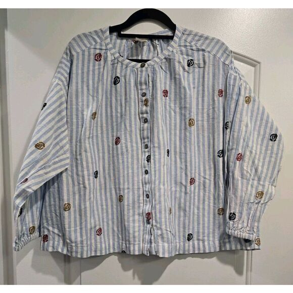 Anthropologie Akemi + Kin Women Striped Embroidered Textured Oversize Top XS EUC - Picture 10 of 10